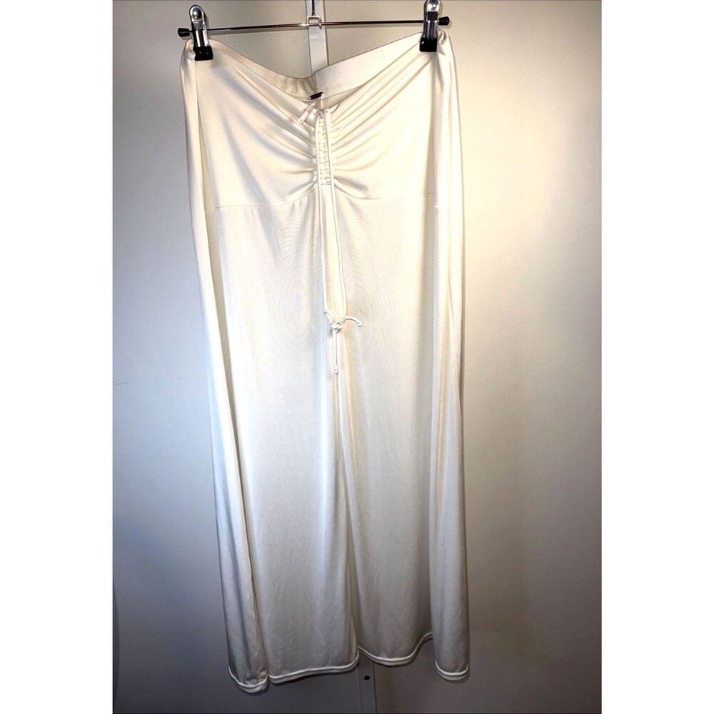 Free People Strapless Halter Rouched Bodice Dress White Stretch Midi Length sz L